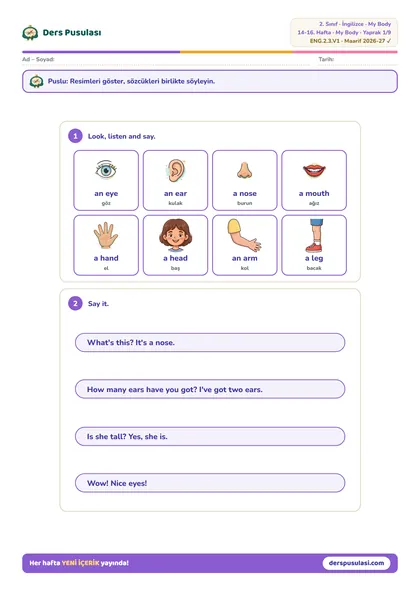 Word Bank yaprağı önizlemesi