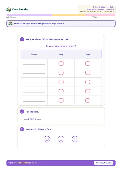 Class Survey yaprağı önizlemesi