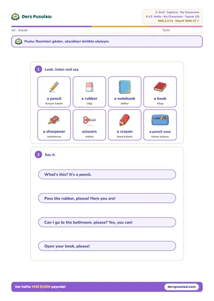 Word Bank yaprağı önizlemesi