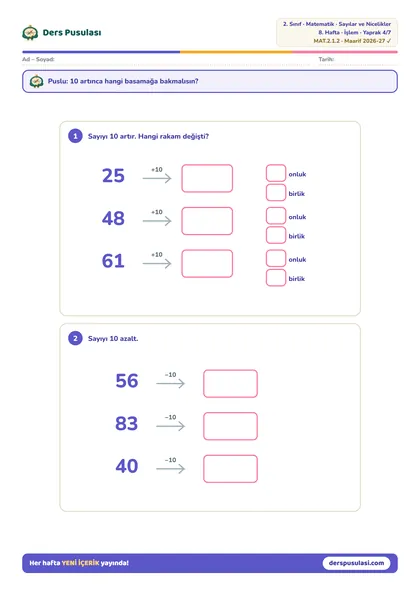 10 Artır, 10 Azalt yaprağı önizlemesi