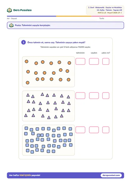 Tahmin Et, Say, Karşılaştır yaprağı önizlemesi