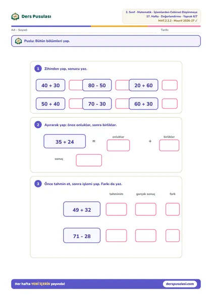 Hafta Değerlendirmesi yaprağı önizlemesi