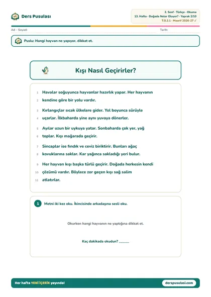 Okuma Metni yaprağı önizlemesi