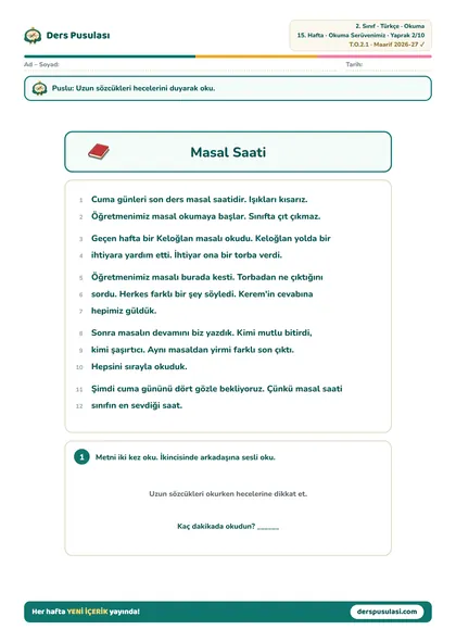Okuma Metni yaprağı önizlemesi