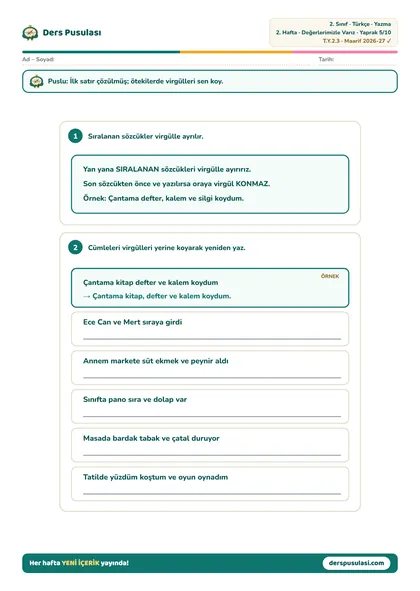 Sıralamada Virgül yaprağı önizlemesi
