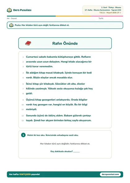 Okuma Metni yaprağı önizlemesi