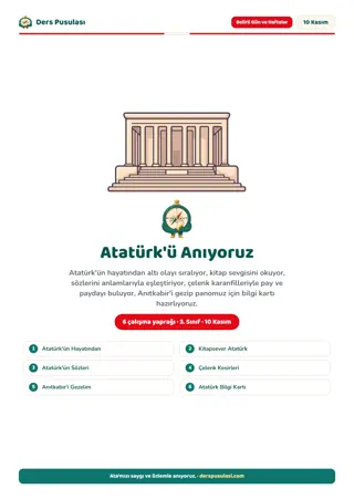 10 Kasım Atatürk'ü Anma Seti (3. Sınıf) önizlemesi