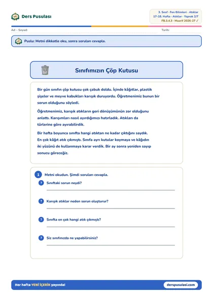 Sınıfımızın Çöp Kutusu yaprağı önizlemesi