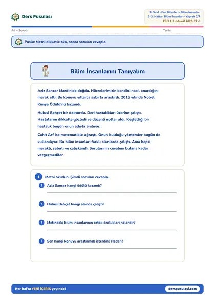 Bilim İnsanlarını Tanıyalım yaprağı önizlemesi