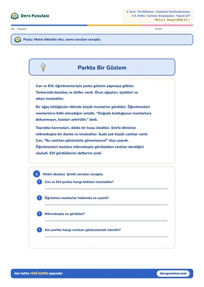 Parkta Bir Gözlem yaprağı önizlemesi