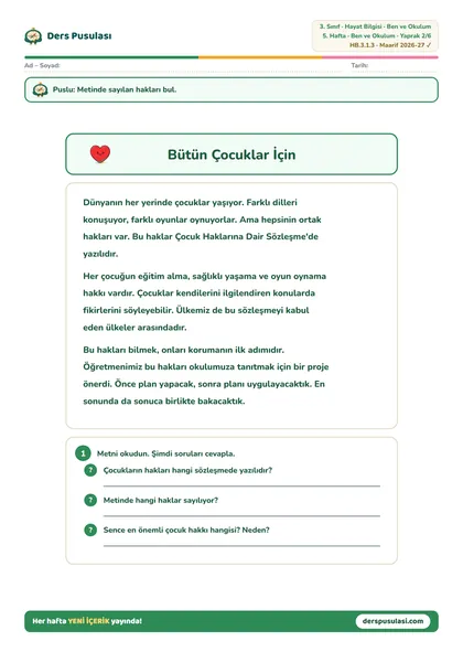 Bütün Çocuklar İçin yaprağı önizlemesi