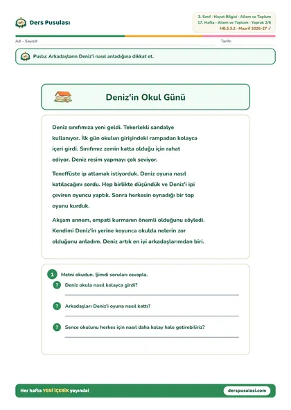 Deniz'in Okul Günü yaprağı önizlemesi