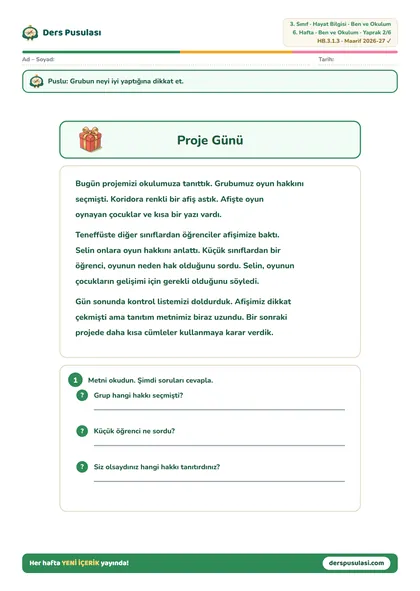 Proje Günü yaprağı önizlemesi