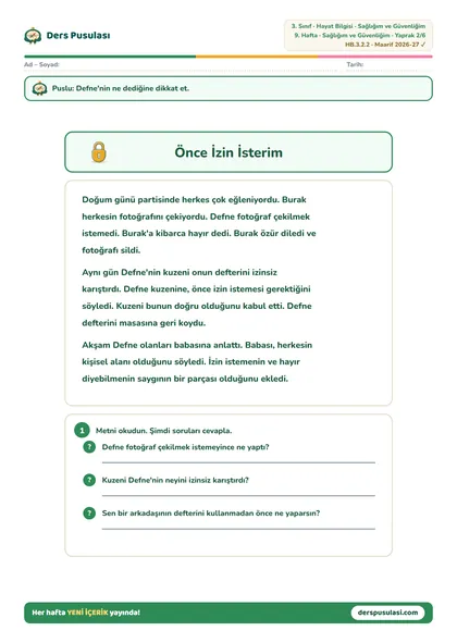 Önce İzin İsterim yaprağı önizlemesi