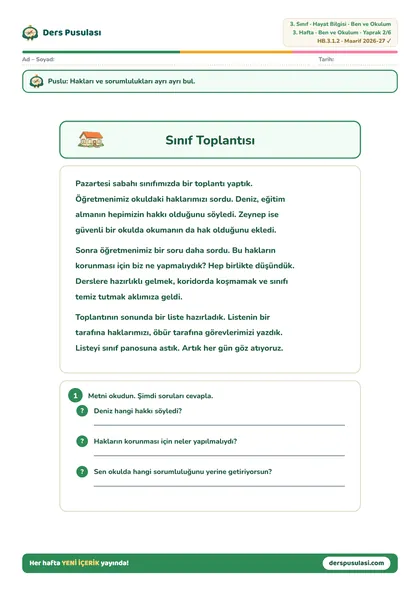 Sınıf Toplantısı yaprağı önizlemesi