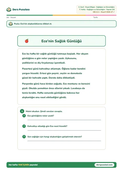 Ece'nin Sağlık Günlüğü yaprağı önizlemesi