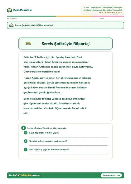 Servis Şoförüyle Röportaj yaprağı önizlemesi