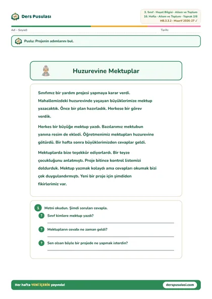 Huzurevine Mektuplar yaprağı önizlemesi