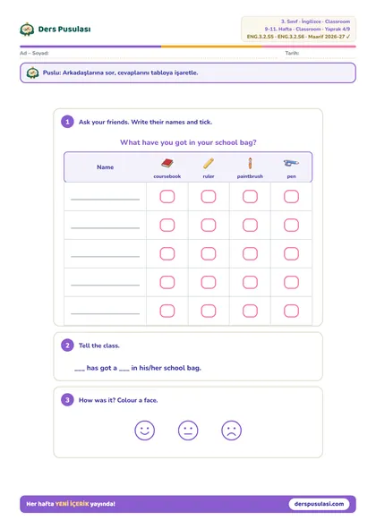 Class Survey yaprağı önizlemesi
