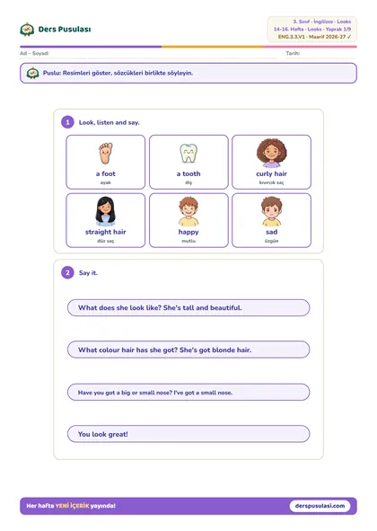Word Bank yaprağı önizlemesi