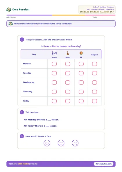 Class Survey yaprağı önizlemesi