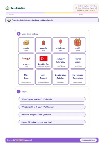 Word Bank yaprağı önizlemesi