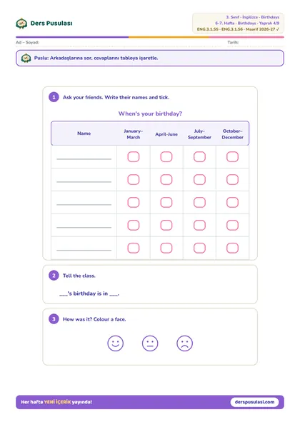 Class Survey yaprağı önizlemesi