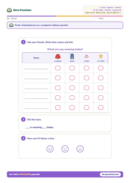 Class Survey yaprağı önizlemesi