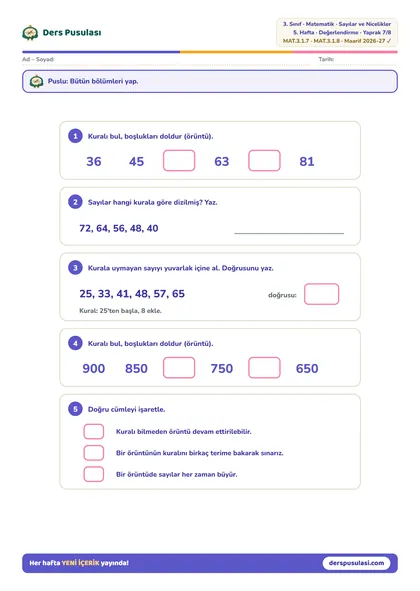 Hafta Değerlendirmesi yaprağı önizlemesi