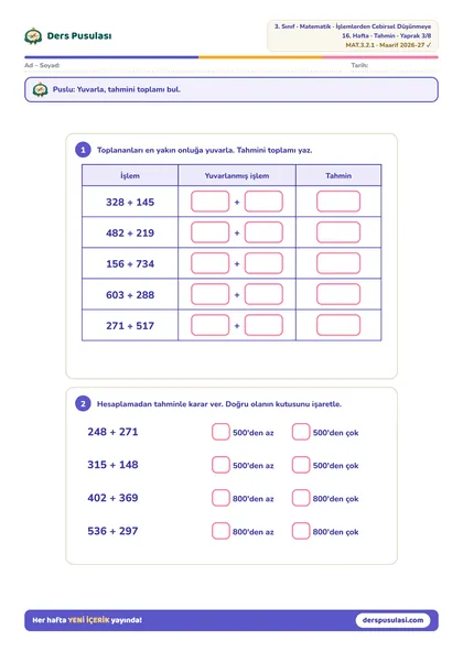 Toplamı Tahmin Et yaprağı önizlemesi