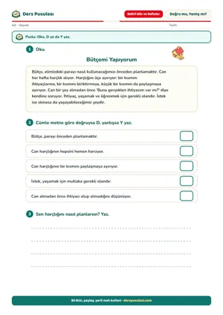 Bütçemi Yapıyorum yaprağı önizlemesi
