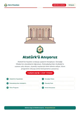 10 Kasım Atatürk'ü Anma Seti (4. Sınıf) önizlemesi