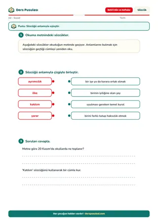 Sözcüklerin Anlamı yaprağı önizlemesi