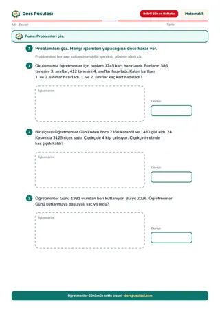 Öğretmenler Günü Problemleri yaprağı önizlemesi