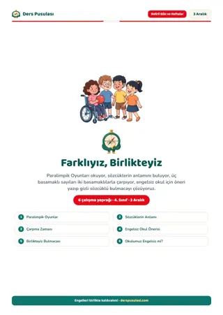 3 Aralık Dünya Engelliler Günü Seti (4. Sınıf) önizlemesi