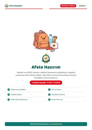 Afet Eğitimi Hazırlık Günü Seti (4. Sınıf) önizlemesi
