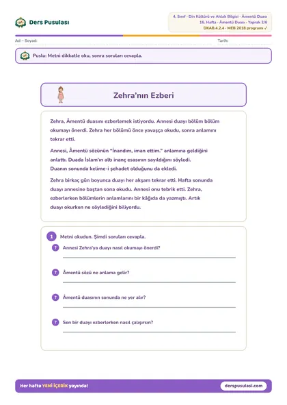 Zehra’nın Ezberi yaprağı önizlemesi