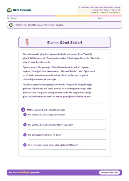 Ela’nın Güzel Sözleri yaprağı önizlemesi