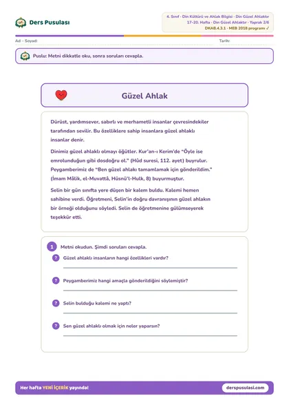 Güzel Ahlak yaprağı önizlemesi
