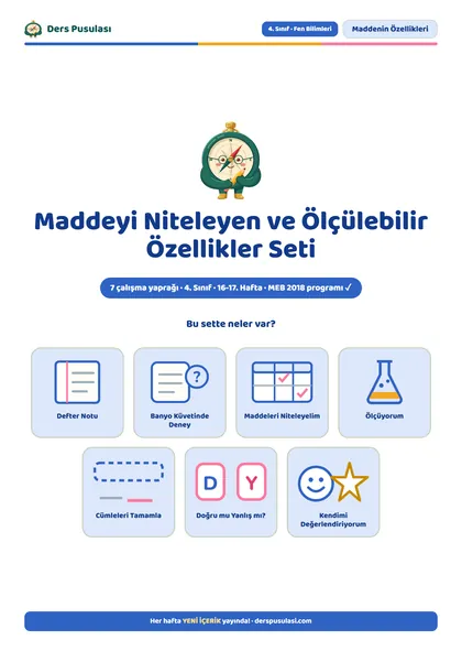 Maddeyi Niteleyen ve Ölçülebilir Özellikler Seti önizlemesi