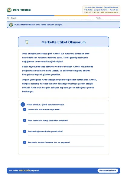 Markette Etiket Okuyorum yaprağı önizlemesi
