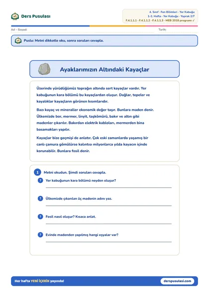 Ayaklarımızın Altındaki Kayaçlar yaprağı önizlemesi