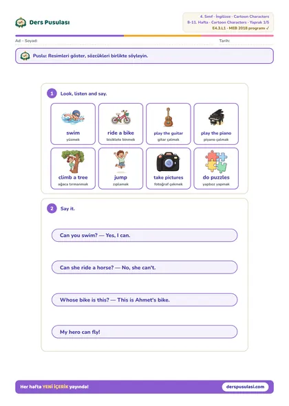 Word Bank yaprağı önizlemesi