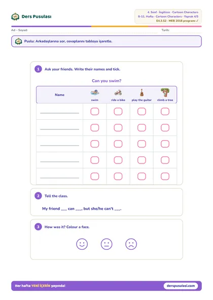 Class Survey yaprağı önizlemesi