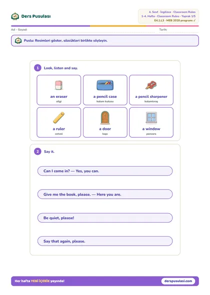 Word Bank yaprağı önizlemesi