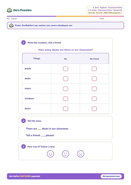 Class Survey yaprağı önizlemesi