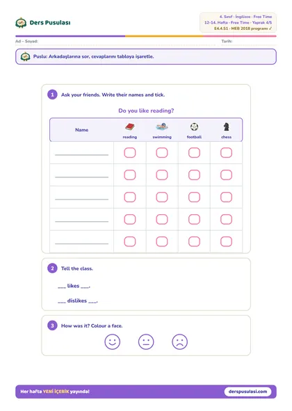 Class Survey yaprağı önizlemesi