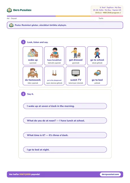 Word Bank yaprağı önizlemesi