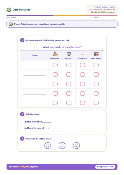 Class Survey yaprağı önizlemesi