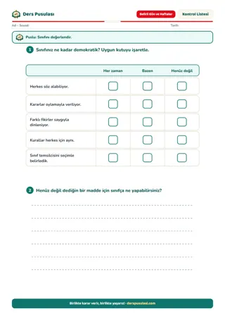 Demokratik Sınıf yaprağı önizlemesi